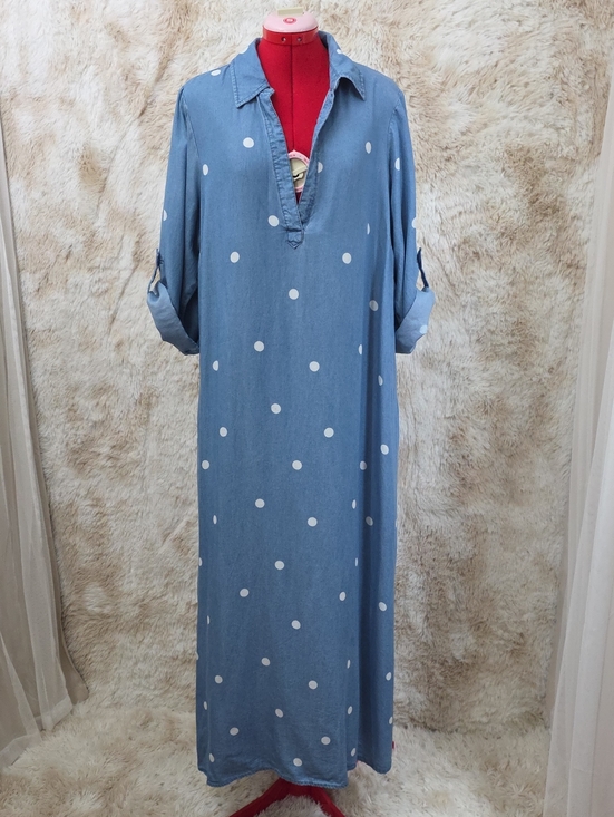 Ashley Stewart Dresses & Skirts - Ashley Stewart Blue Polka Dot Lyocell Shirt Dress 14/16 Roll Tab Sleeves Plus Si